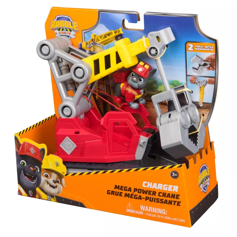 Grúa Spin Master Rubble & Crew Chargers Mega Power con figura Charger, 2 herramientas desmontables, plástico, para niños a partir de 3 años