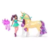 Unicorn Academy, Ava y hoja mágica de plantas con efecto luminoso, 2 accesorios de equitación, muñecas y juguete de unicornio para niñas a partir de 4 años