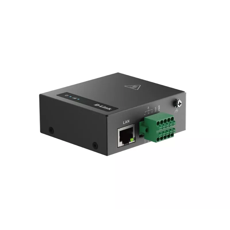 D-Link DOM-311-TSO 4G LTE IIoT RTU pasarela, Ethernet 10/100 Mbit/s, RS-232/485, Nano SIM, 2 antenas externas desmontables, 9–36 V DC, negra