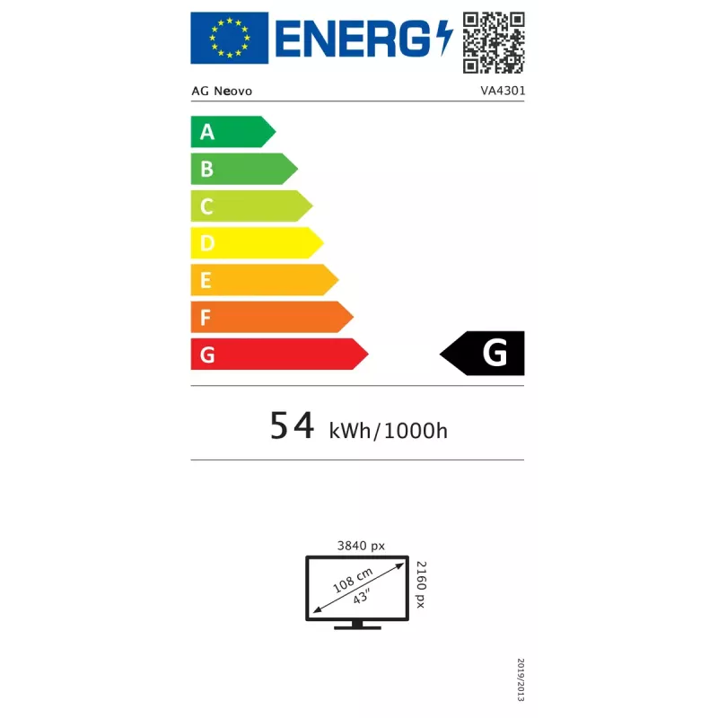 AG Neovo VA-4301 pantalla de señalización digital 42,5 pulgadas (108 cm) 4K UHD 3840×2160, LED, 350 cd/m², 1200:1, 24/7, 3x HDMI, negro