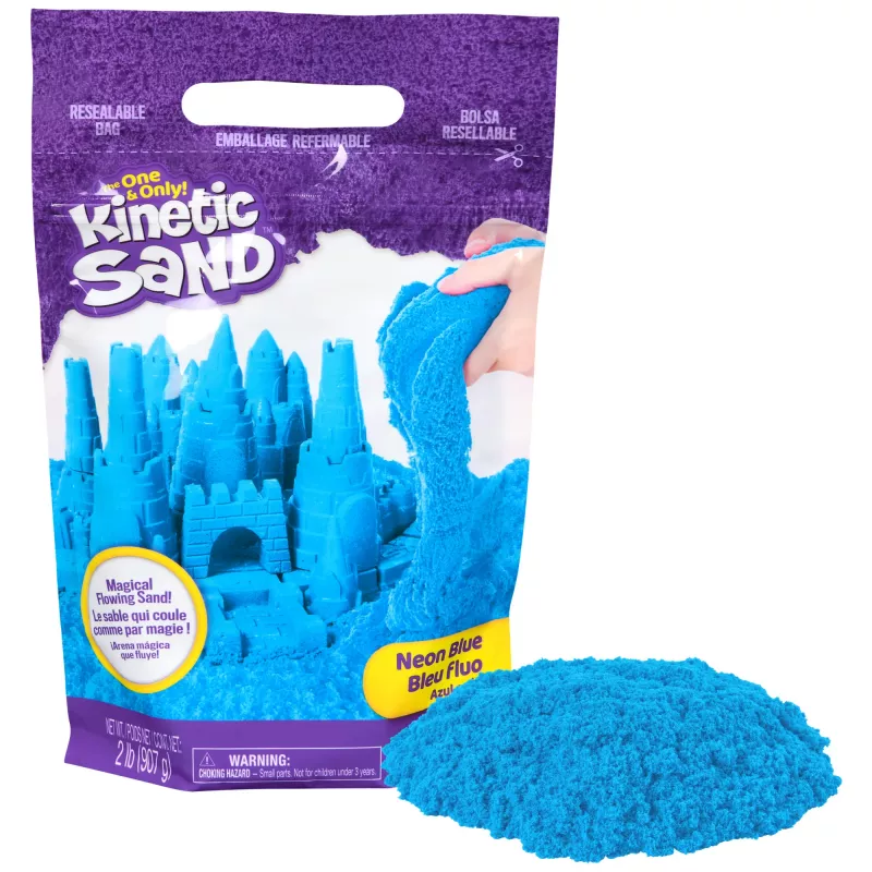 Arena cinética, 2 libras de arena de juego azul, juguetes sensoriales moldeables para niños, bolsa resellable (el envase puede variar), para niños a partir de 3 años