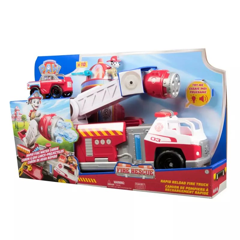 Camión de bomberos PAW Patrol Rapid Reload Fire Truck con figura de Marshall (envase dañado)