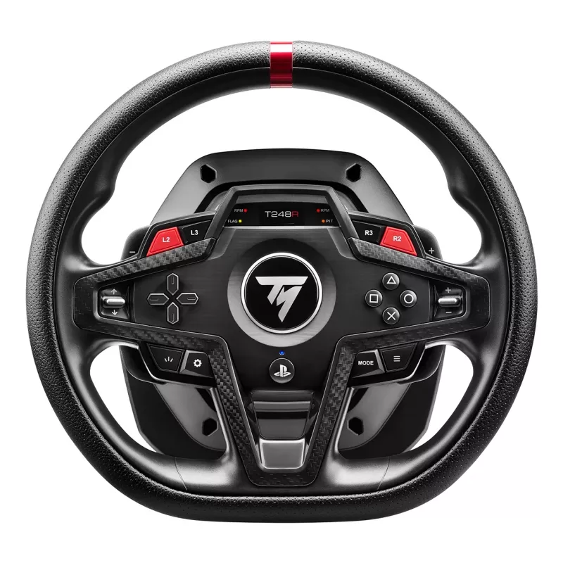 Volante y pedales Thrustmaster T248R negro — USB, accionamiento híbrido, force feedback, pantalla LCD, volante de cuero