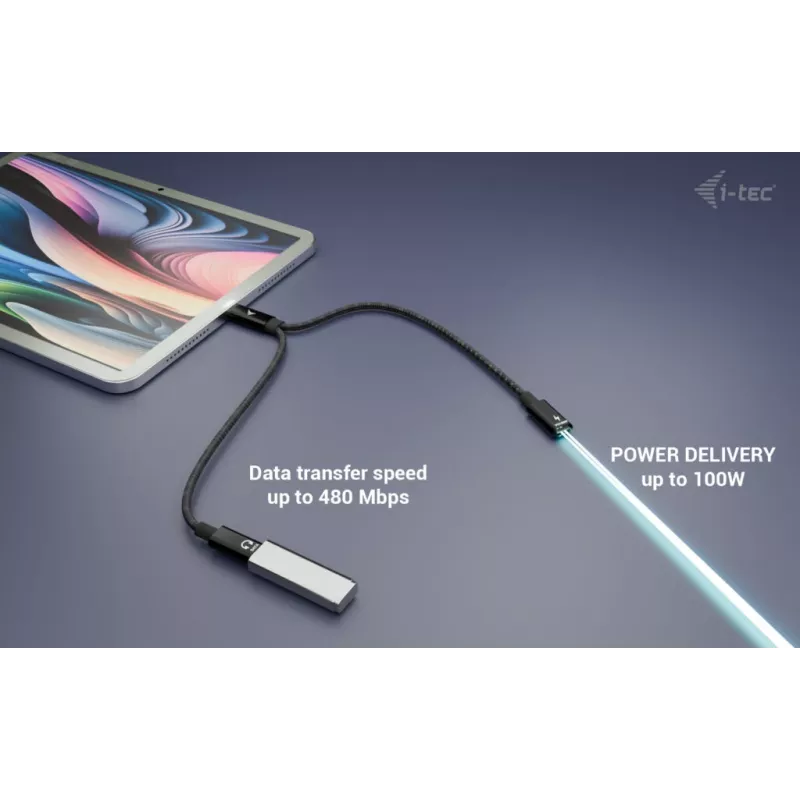 Divisor de cable USB-C i-tec audio/datos + Power Delivery 100 W