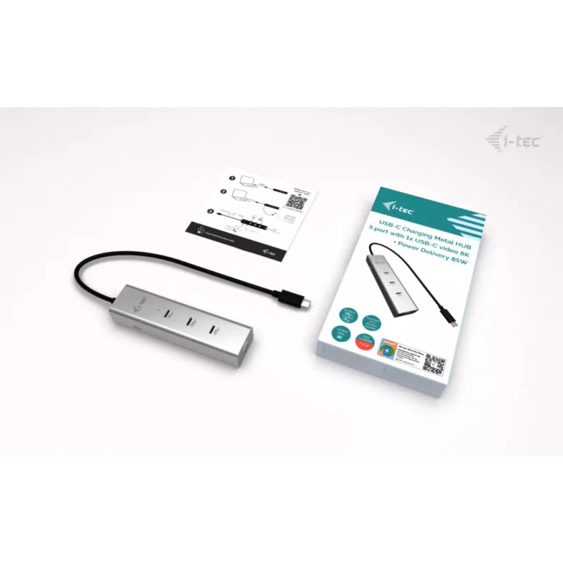 HUB de carga USB-C i-tec Metal 5 puertos con vídeo USB-C 8K + Power Delivery 85W