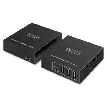 USB 3.2 Gen1 CAT-Extender de DIGITUS DA-73121 — 5 Gbit/s, 4 puertos (3× USB-A, 1× USB-C), 100 m, alimentado por DC