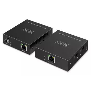 USB 3.2 Gen1 CAT-Extender de DIGITUS DA-73121 — 5 Gbit/s, 4 puertos (3× USB-A, 1× USB-C), 100 m, alimentado por DC