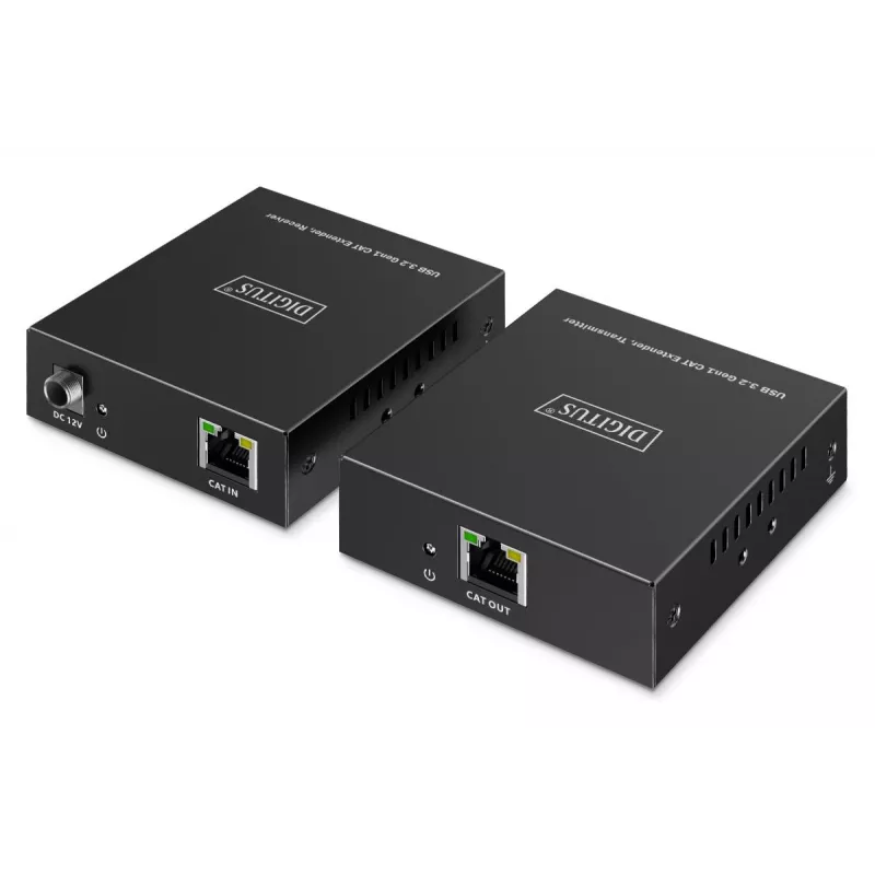 USB 3.2 Gen1 CAT-Extender de DIGITUS DA-73121 — 5 Gbit/s, 4 puertos (3× USB-A, 1× USB-C), 100 m, alimentado por DC