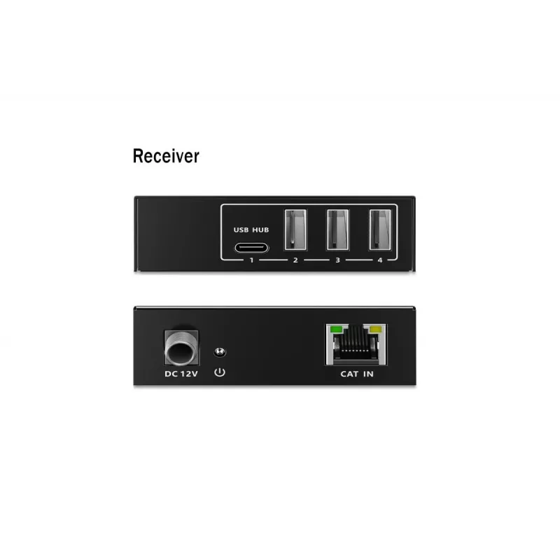 USB 3.2 Gen1 CAT-Extender de DIGITUS DA-73121 — 5 Gbit/s, 4 puertos (3× USB-A, 1× USB-C), 100 m, alimentado por DC