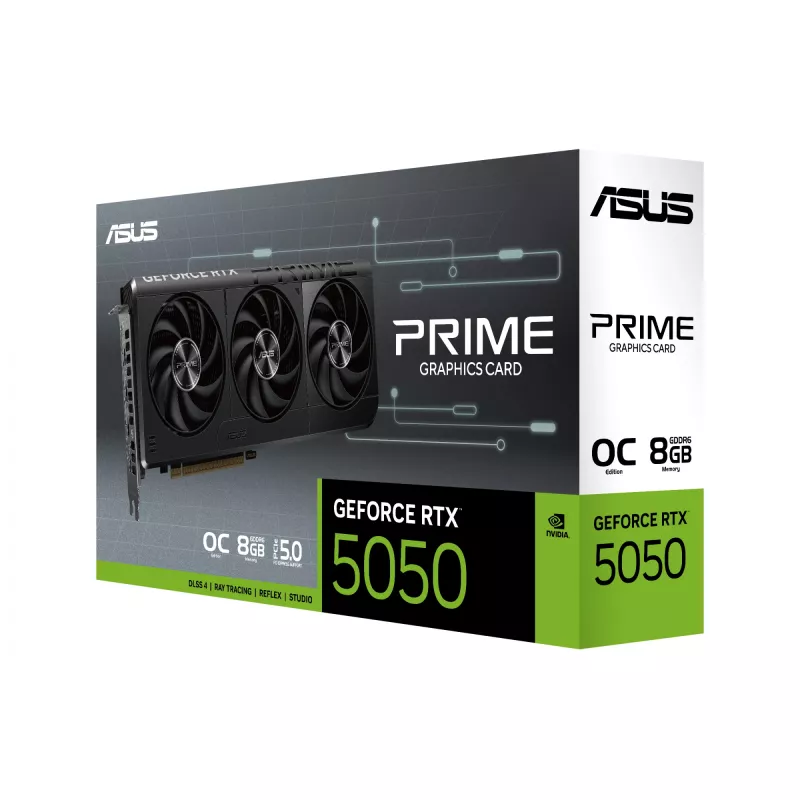 Tarjeta gráfica ASUS GeForce RTX 5050 8 GB GDDR6, PCIe 5.0, 2560 núcleos CUDA, 128 bits, 3xDP 1xHDMI, fuente de alimentación 550W, 268,3×120×50 mm