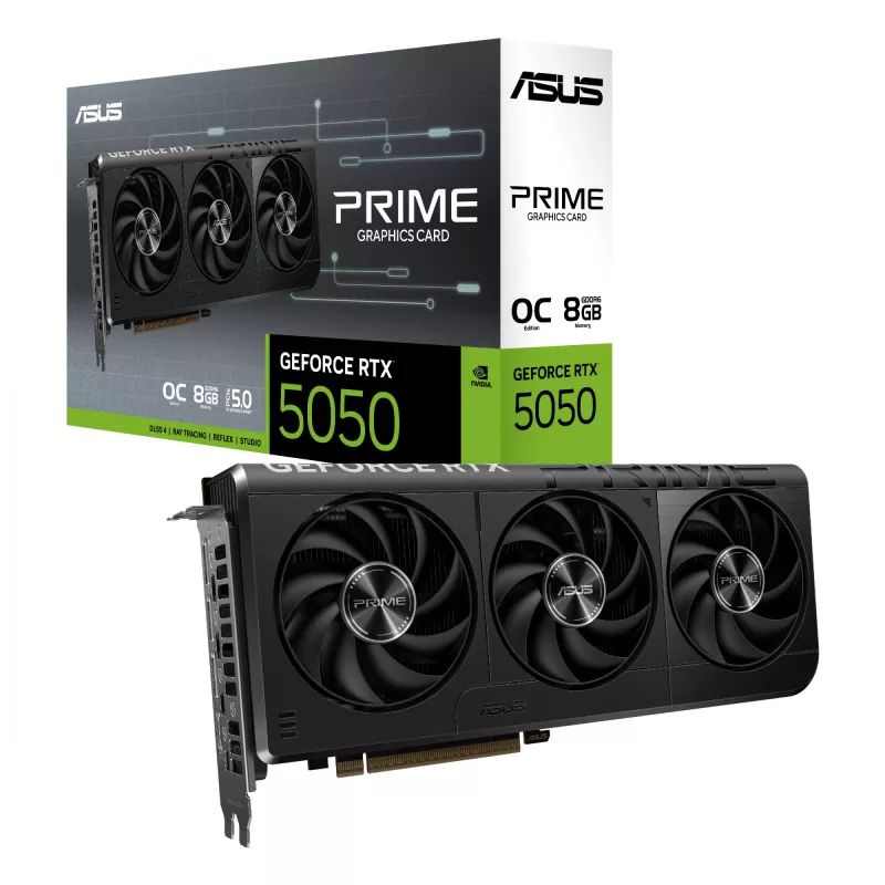 Tarjeta gráfica ASUS GeForce RTX 5050 8 GB GDDR6, PCIe 5.0, 2560 núcleos CUDA, 128 bits, 3xDP 1xHDMI, fuente de alimentación 550W, 268,3×120×50 mm
