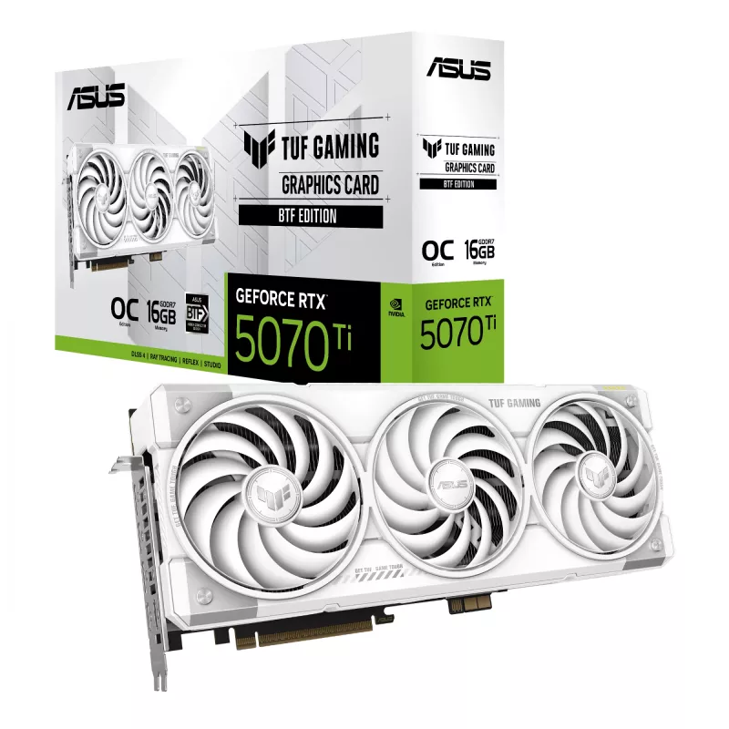 Tarjeta gráfica ASUS TUF NVIDIA GeForce RTX 5070 Ti 16 GB GDDR7 256 bits PCIe 5.0 3 ventiladores blanco