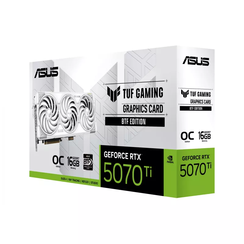Tarjeta gráfica ASUS TUF NVIDIA GeForce RTX 5070 Ti 16 GB GDDR7 256 bits PCIe 5.0 3 ventiladores blanco