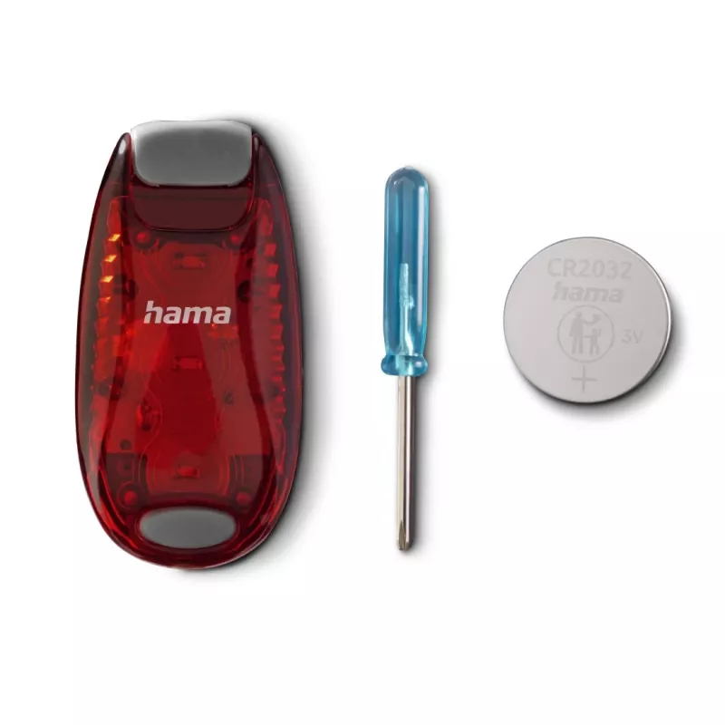 Hama luz de advertencia LED con clip, 2 uds., 3 modos de luz, IP44, pila CR2032, negro/rojo