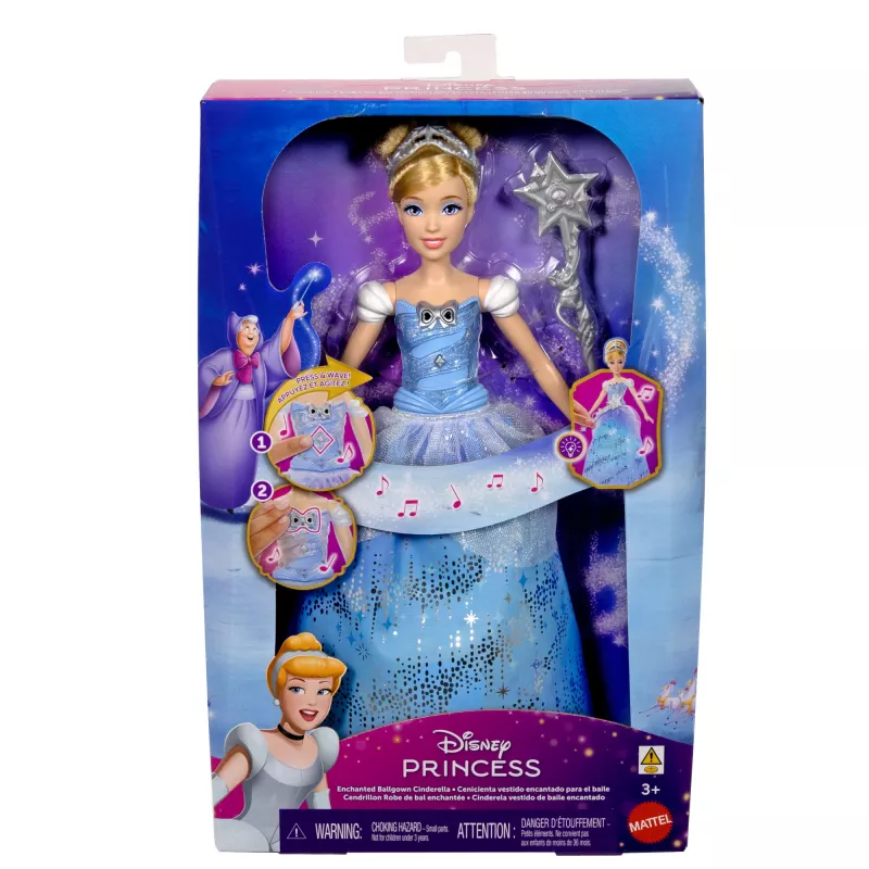 Muñeca de moda Cinderella Vestido de baile encantado de Disney Princess con luz y sonido, inspirada en la película