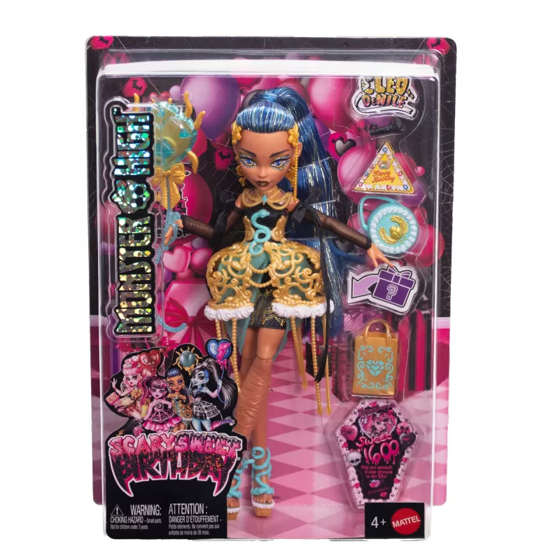 Muñeca Monster High Scary Sweet Birthday Cleo De Nile con vestido de fiesta, globo y regalo