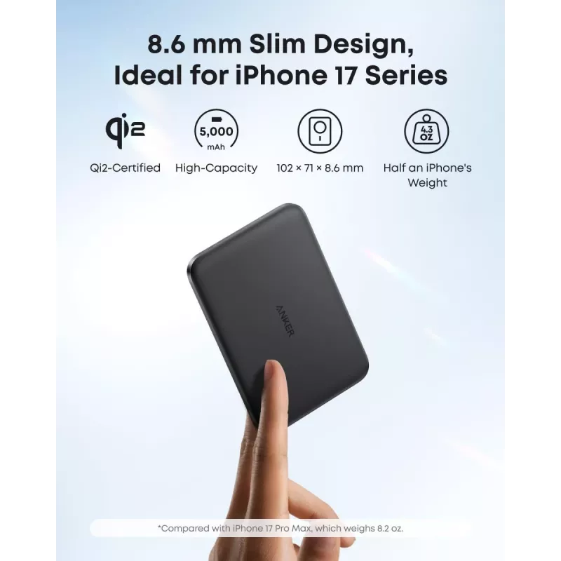 Batería externa inalámbrica magnética ANKER Nano 5000mah 15w negro