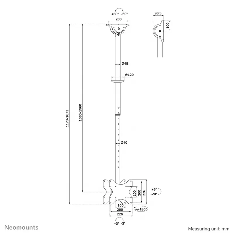 Soporte de techo para TV Neomounts CL35-340BL22 peso máx. 45 kg 23-42 pulgadas