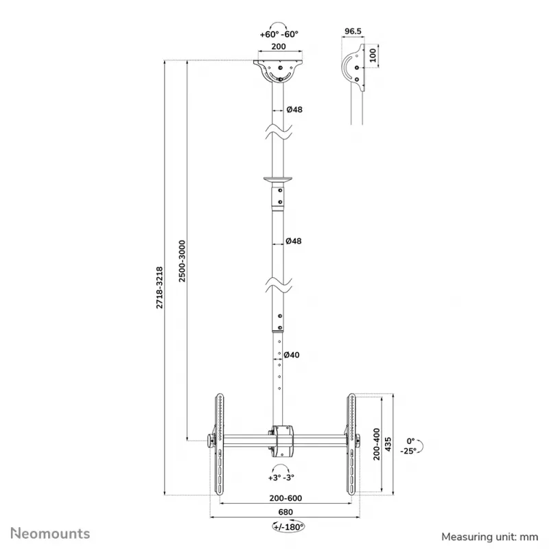 Soporte de techo Neomounts CL35-440BL16XL máx. 50 kg 37-70 pulgadas