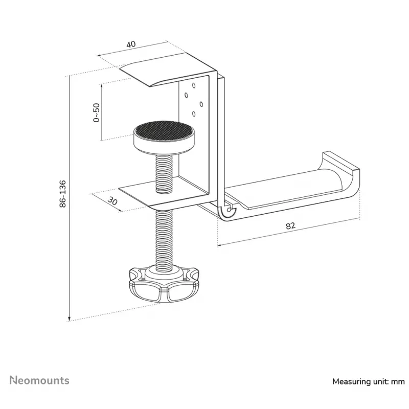 Neomounts ADS11-171SL soporte para auriculares, universal, con fijación por abrazadera, de aluminio, plateado