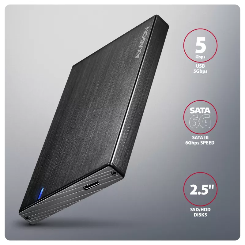 Axagon EE25-XA6C Caja externa compacta de aluminio USB-C 5 Gbit/s – SATA 6G para SSD/HDD de 2,5
