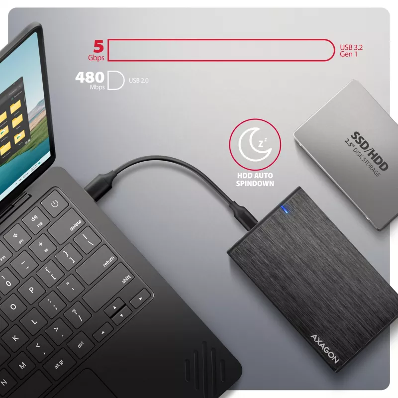 Axagon EE25-XA6C Caja externa compacta de aluminio USB-C 5 Gbit/s – SATA 6G para SSD/HDD de 2,5