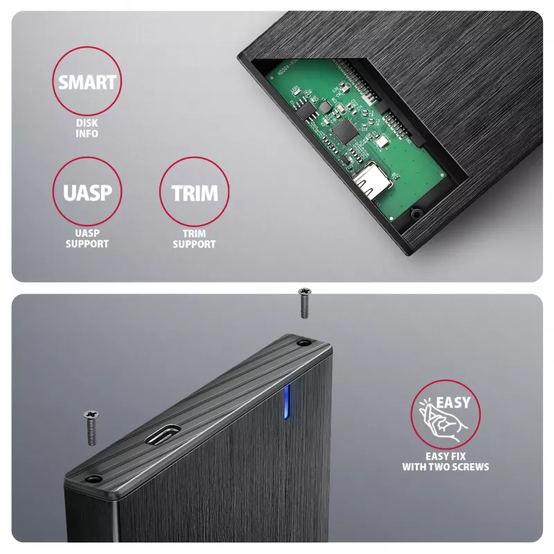Axagon EE25-XA6C Caja externa compacta de aluminio USB-C 5 Gbit/s – SATA 6G para SSD/HDD de 2,5