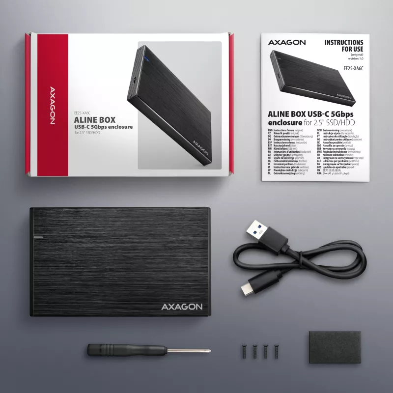 Axagon EE25-XA6C Caja externa compacta de aluminio USB-C 5 Gbit/s – SATA 6G para SSD/HDD de 2,5
