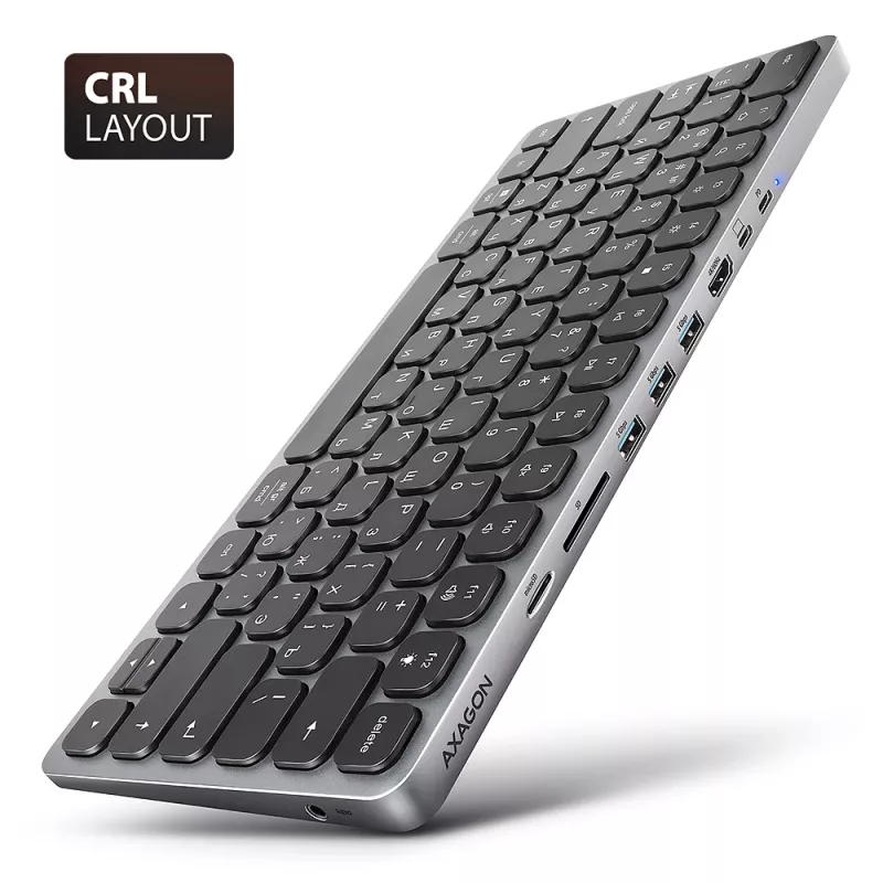 Axagon HMC-KB-CRL, hub USB 5Gbps con teclado, HDMI 4K/60Hz, 3x USB-A, SD/mSD, audio, PD100, distribución cirílica
