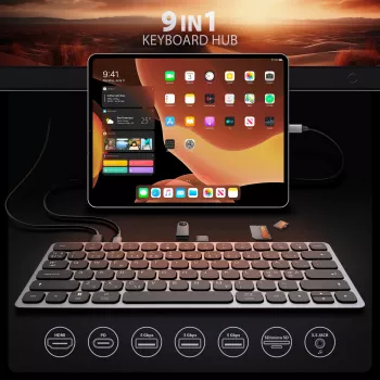Axagon HMC-KB-NRD, hub USB 5Gbps con teclado, HDMI 4K/60Hz, 3x USB-A, SD/mSD, audio, PD100, distribución nórdica