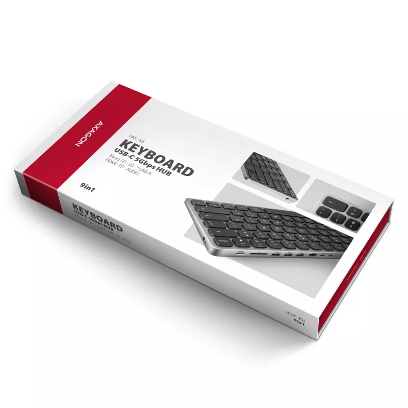 Axagon HMC-KB-NRD, hub USB 5Gbps con teclado, HDMI 4K/60Hz, 3x USB-A, SD/mSD, audio, PD100, distribución nórdica