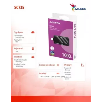 ADATA SC735 SSD externo de 1 TB, USB 3.2 Gen 2 (U3.2C), gris
