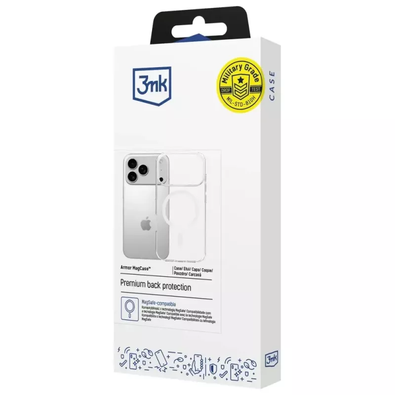Funda protectora 3MK Armor MagCase para Apple iPhone 17 Pro, sujeción magnética, transparente/ahumado