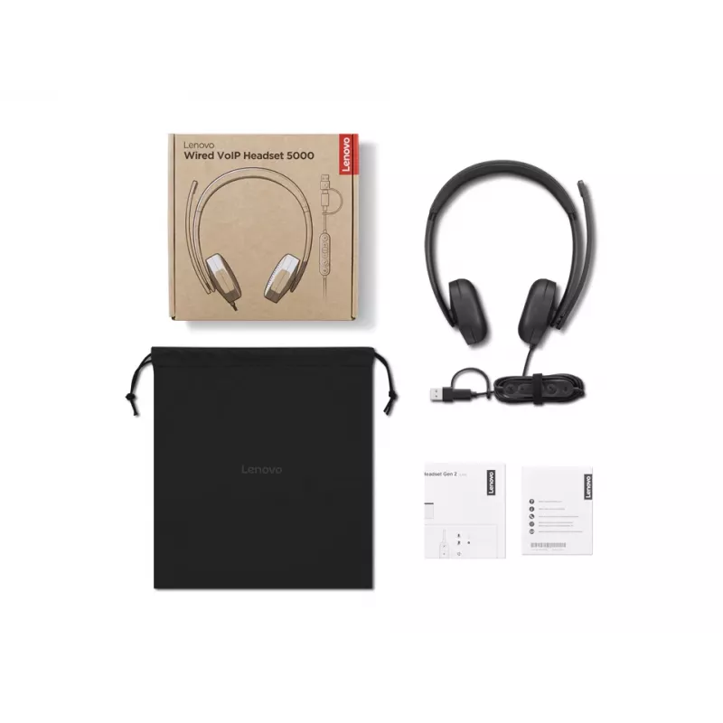 Lenovo VoIP Headset 5000 auricular con cable diadema oficina/call center USB Type-C negro