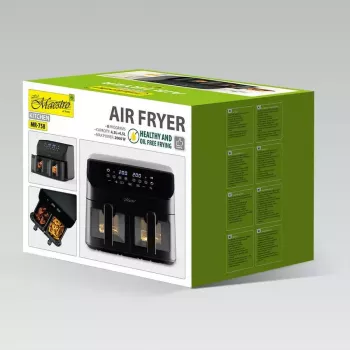 Freidora de aire Maestro MR-758, doble cesta 2 × 4,5 l de capacidad, 1400–1800 W, ajustable 80–200 °C, 8 programas, temporizador de 30 minutos
