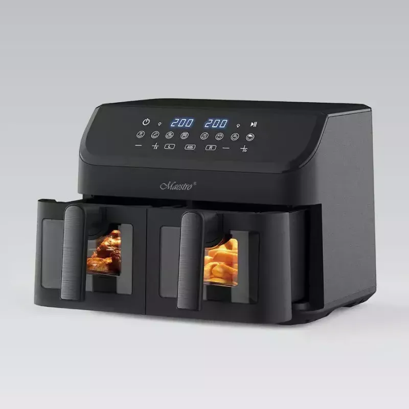 Maestro MR-758 freidora de aire de doble cesta, 2 x 4,5 l (9 l), 2000 W, 80–200°C, 8 programas, negra