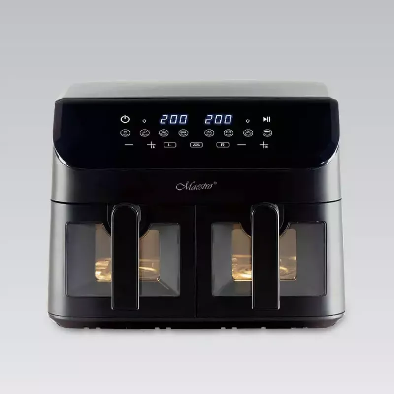 Maestro MR-758 freidora de aire de doble cesta, 2 x 4,5 l (9 l), 2000 W, 80–200°C, 8 programas, negra