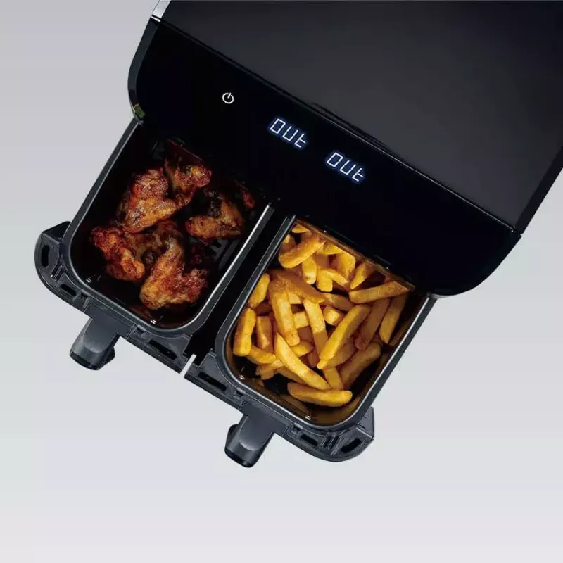 Maestro MR-758 freidora de aire de doble cesta, 2 x 4,5 l (9 l), 2000 W, 80–200°C, 8 programas, negra