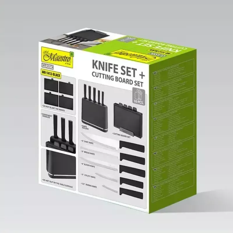 Cuchillo de cocina Maestro MR-1412-negro set de cuchillo y tabla