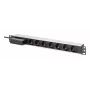 DIGITUS DN-95439 PDU de aluminio para rack de 19 pulgadas 1U, 7 tomas Schuko, interruptor automático, 16 A, 4000 W, 230 V, 50/60 Hz, cable de 1,8 m