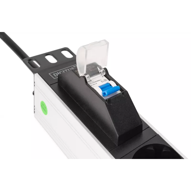DIGITUS DN-95439 PDU de aluminio para rack de 19 pulgadas 1U, 7 tomas Schuko, interruptor automático, 16 A, 4000 W, 230 V, 50/60 Hz, cable de 1,8 m