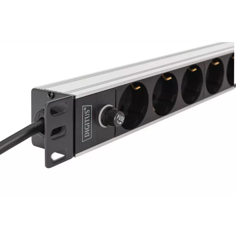 DIGITUS PDU - 1U montaje en rack de aluminio 8x toma CEE 7/7 1x toma 10A conector 250VAC 50/60Hz conector IEC C14 fusible previo