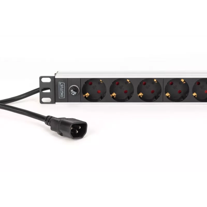 DIGITUS PDU - 1U montaje en rack de aluminio 8x toma CEE 7/7 1x toma 10A conector 250VAC 50/60Hz conector IEC C14 fusible previo