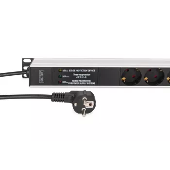 DIGITUS PDU - filtro de frecuencia montable en rack de aluminio 2 m 16 A 3600 W 230 V AC 50/60 Hz 7x seguridad 2x toma