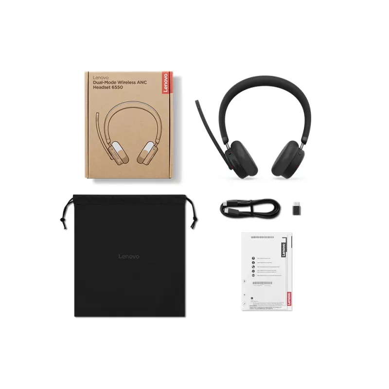 Auriculares Lenovo 6550 inalámbricos diadema oficina/callcenter USB Type-C Bluetooth negro