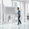 Pizarra ergo office ER-306 — pizarra horizontal de una cara borrable en seco, 1190×790 mm, independiente de acero con ruedas, magnética