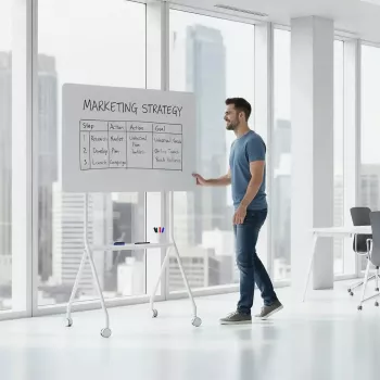 Pizarra ergo office ER-306 — pizarra horizontal de una cara borrable en seco, 1190×790 mm, independiente de acero con ruedas, magnética