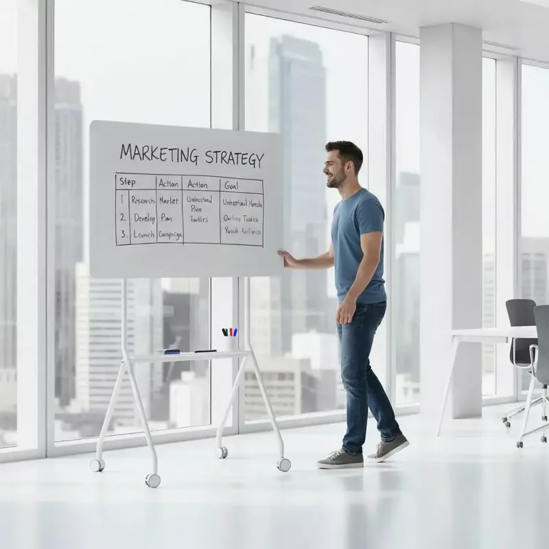 Pizarra ergo office ER-306 — pizarra horizontal de una cara borrable en seco, 1190×790 mm, independiente de acero con ruedas, magnética