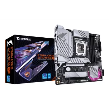 Placa base GIGABYTE B760M AORUS ELITE WIFI6E GEN5 — Micro ATX, LGA1700, DDR5 hasta 5600MHz, 12+1+1 VRM, 2x PCIe4.0 M.2, Wi‑Fi 6E, 2.5 GbE