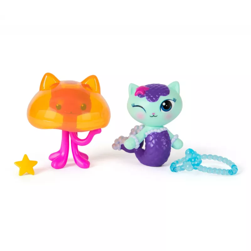 La casa de muñecas de Gabby: La película, MerCat y Kitty Jellyfish, figuras de juego con 2 accesorios, juguete infantil para niñas y niños a partir de 3 años